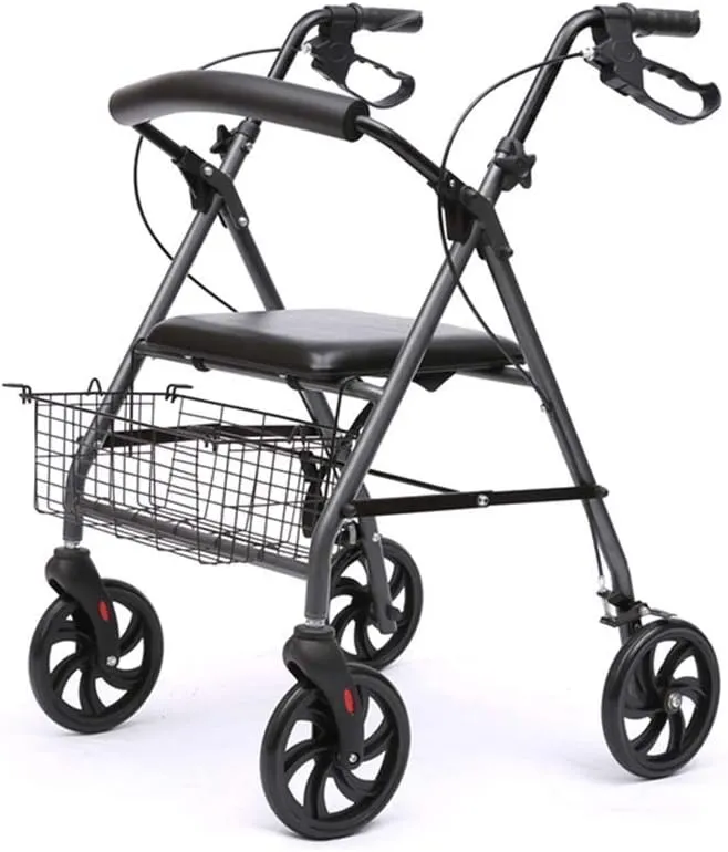 Folding Rollator Rollator Walker for Elderly, 4 Wheeled Rollator with Brakes, Walking Aid, Walking Frame for Handicapped, Underseat Bag