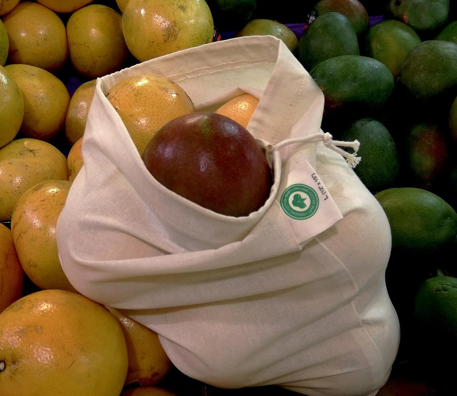 Food Grade Bulk Storage Bags - 6 Pack, XL Size, 100% Organic Cotton Drawstring Closure - Reusable, Washable, All-Natural Muslin Produce Flour Sack Cloth Bags for Grains (6 X-Large” 14”x18”)