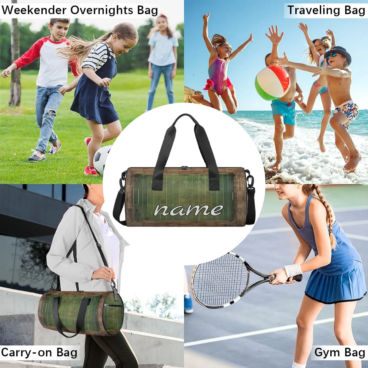 Football Field Print Custom Duffel Bags Weekender Bags Custom Sport Duffel Bag Carry on Overnight Weekender Bag