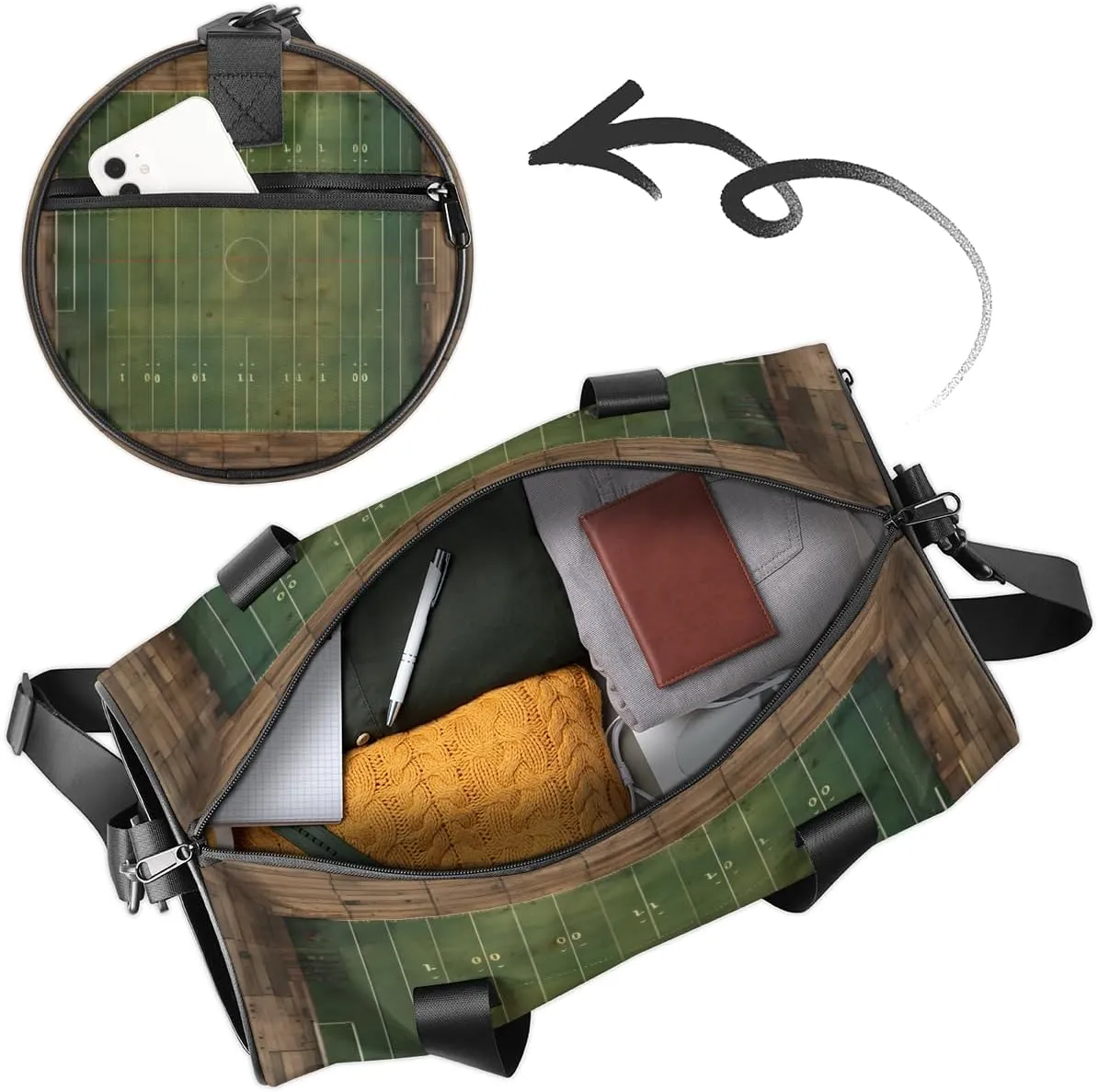 Football Field Print Custom Duffel Bags Weekender Bags Custom Sport Duffel Bag Carry on Overnight Weekender Bag