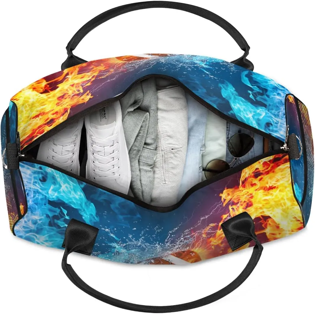 Football Small Gym Bags for Men Women Cool Football Water Fire Lightweight Workout Sport Duffle Bag Carry On Overnight Weekender Tote Athletic Travel Duffel Bags