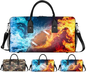 Football Small Gym Bags for Men Women Cool Football Water Fire Lightweight Workout Sport Duffle Bag Carry On Overnight Weekender Tote Athletic Travel Duffel Bags