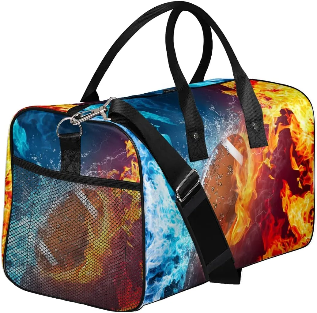 Football Small Gym Bags for Men Women Cool Football Water Fire Lightweight Workout Sport Duffle Bag Carry On Overnight Weekender Tote Athletic Travel Duffel Bags