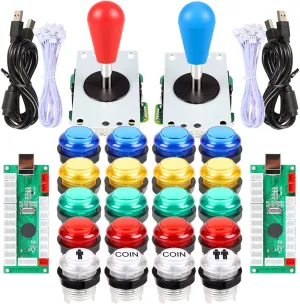 Fosiya LED Arcade Joystick Buttons Kit Ellipse Oval Style 8 Ways Joystick   20 x LED Arcade Buttons for 2 Player Video Games Standard Controllers All Windows PC MAME Raspberry Pi (Mix Colors Kits)