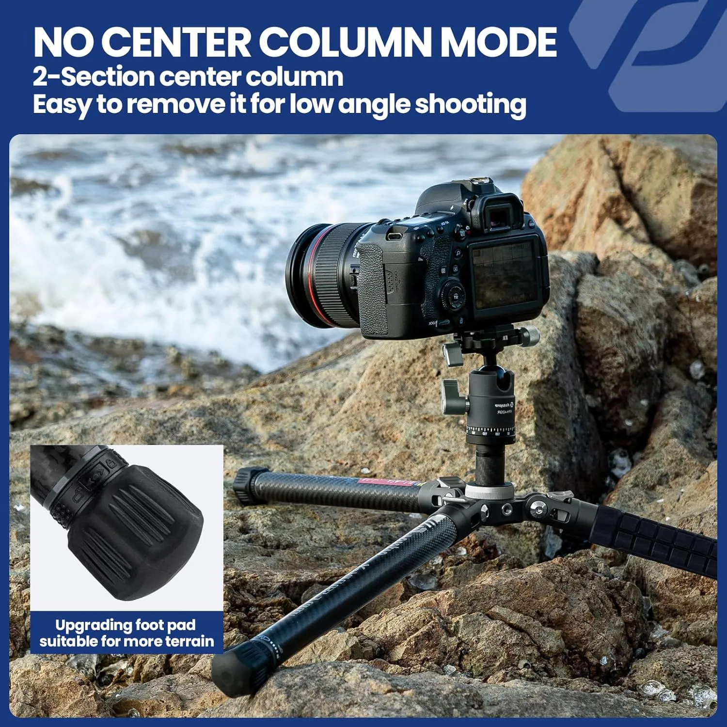 Fotopro Carbon Fiber Tripod for Camera 2lbs Ultralight 62 Inch Travel Camera Tripod Max Loads Up 22lbs X-Aircross 3 Grey