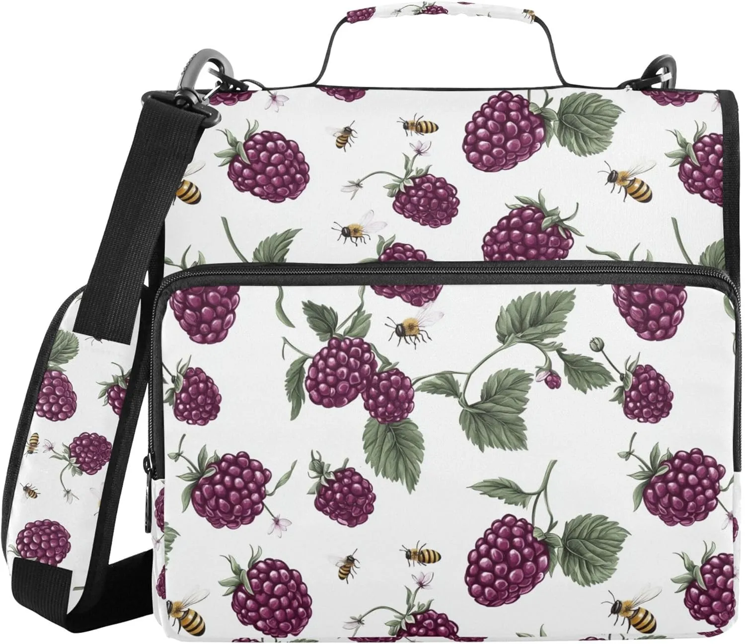 Fresh Boysenberry Fruit White Zipper Binder with Handle Laege Capacity 1.5 Inch 3 Rings Pencil Cases Portfolio Binder Documents Files Organizer