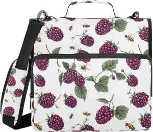 Fresh Boysenberry Fruit White Zipper Binder with Handle Laege Capacity 1.5 Inch 3 Rings Pencil Cases Portfolio Binder Documents Files Organizer
