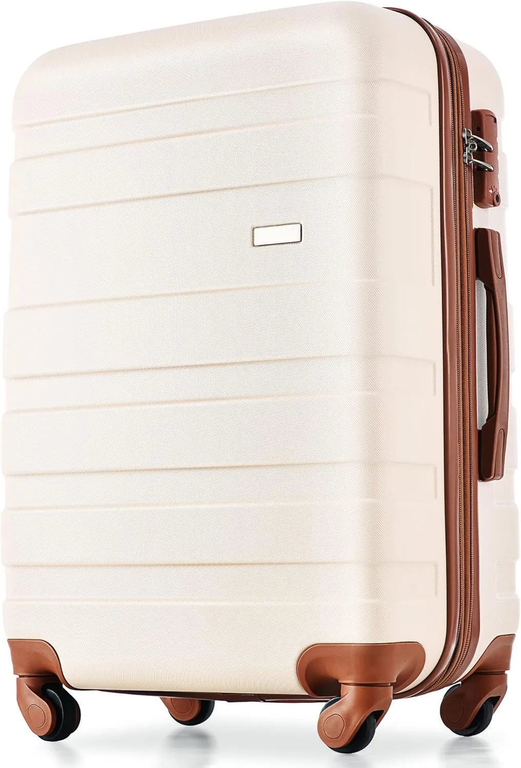 FridayParts 3 Piece Expandable ABS Luggage Suitcase Set with 360° Spinner Wheels, Lvory and Brown