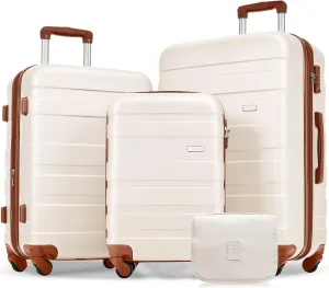 FridayParts 3 Piece Expandable ABS Luggage Suitcase Set with 360° Spinner Wheels, Lvory and Brown