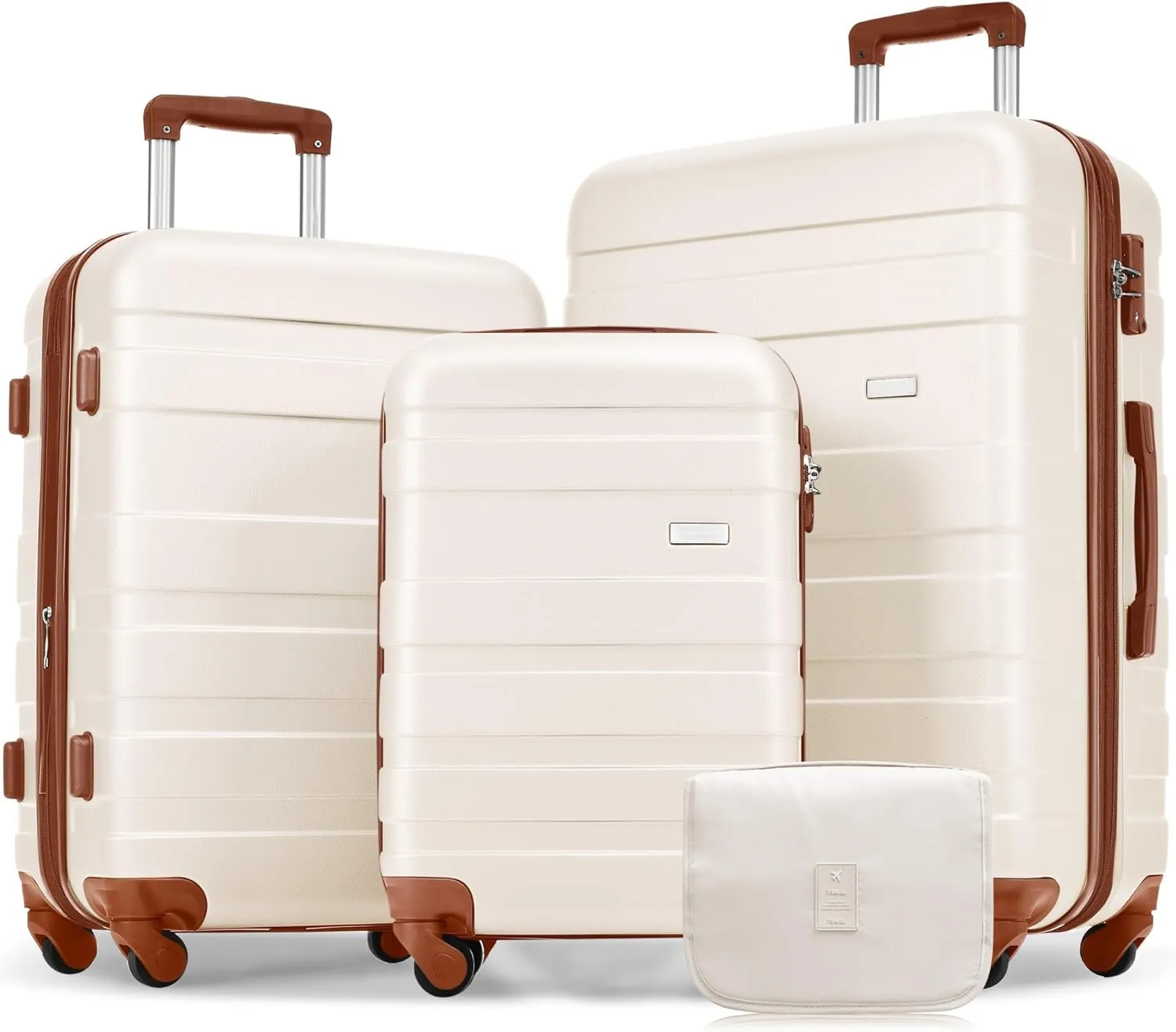 FridayParts 3 Piece Expandable ABS Luggage Suitcase Set with 360° Spinner Wheels, Lvory and Brown