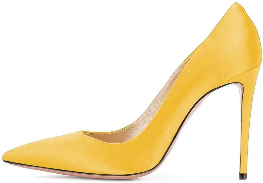 FSJ Women Elegant Satin High Heels Pumps Pointed Toe Stilettos Slip On Formal Shoes Size 4-15 US