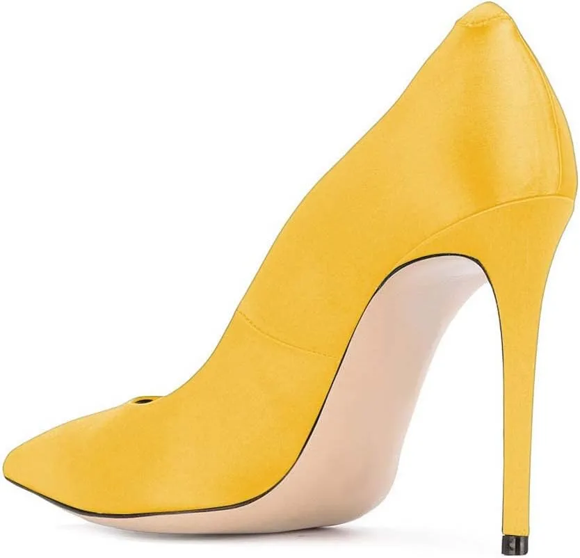 FSJ Women Elegant Satin High Heels Pumps Pointed Toe Stilettos Slip On Formal Shoes Size 4-15 US