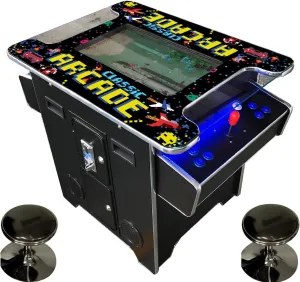 Full Size Commercial Grade Cocktail Arcade Machine 2 Player Retro 60 Games 22" LCD Screen Tempered Glass 2 Stools Included 5 Year Warranty Black
