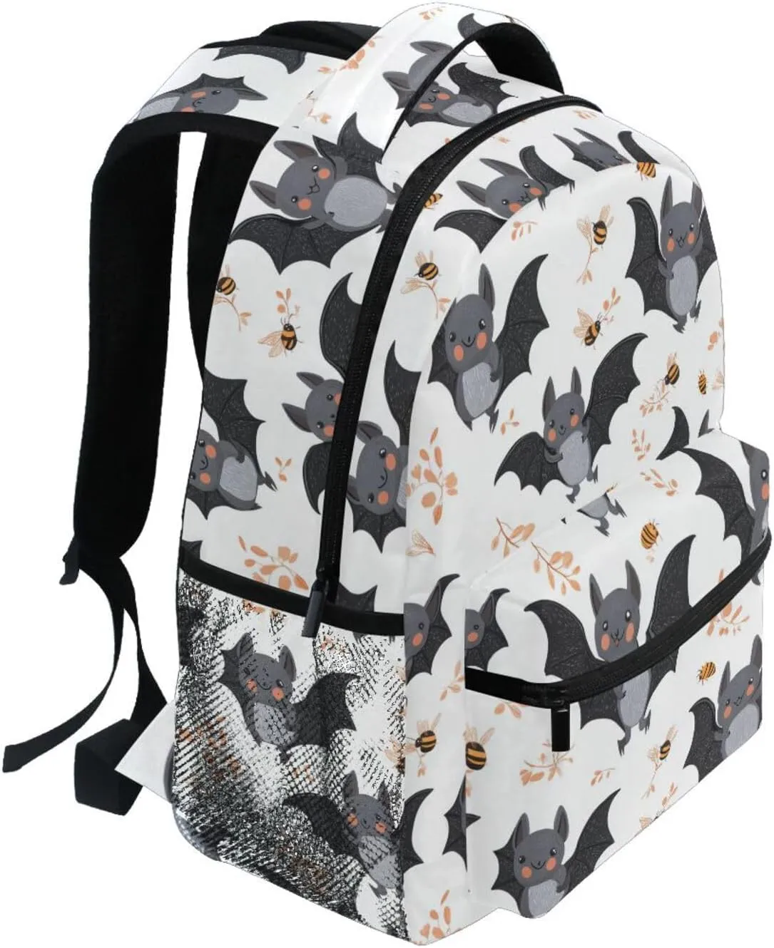 Fun Backpack for Men and Women Waterproof Backpack with Chest Strap Gift Men & Women Cartoon Cute Bats White