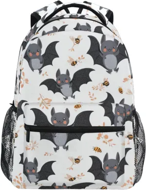 Fun Backpack for Men and Women Waterproof Backpack with Chest Strap Gift Men & Women Cartoon Cute Bats White