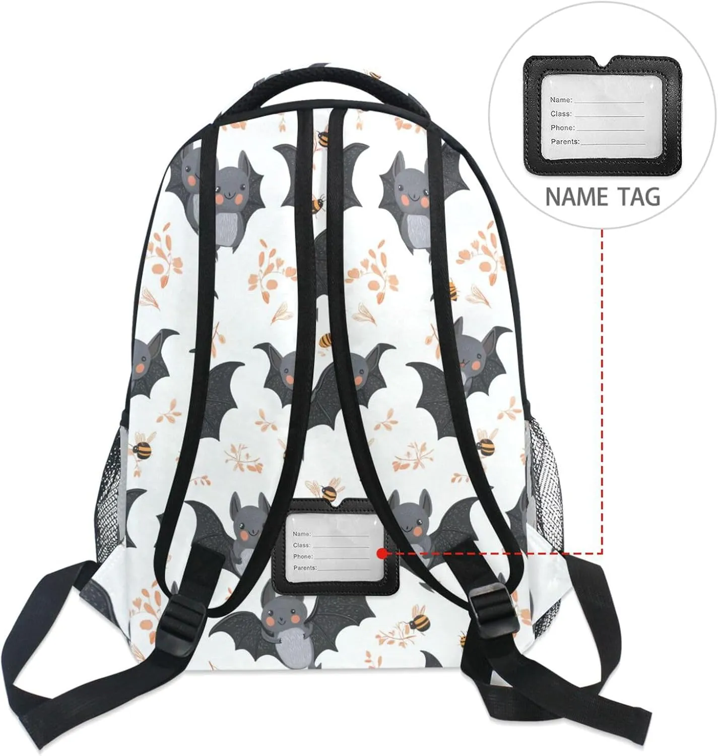 Fun Backpack for Men and Women Waterproof Backpack with Chest Strap Gift Men & Women Cartoon Cute Bats White