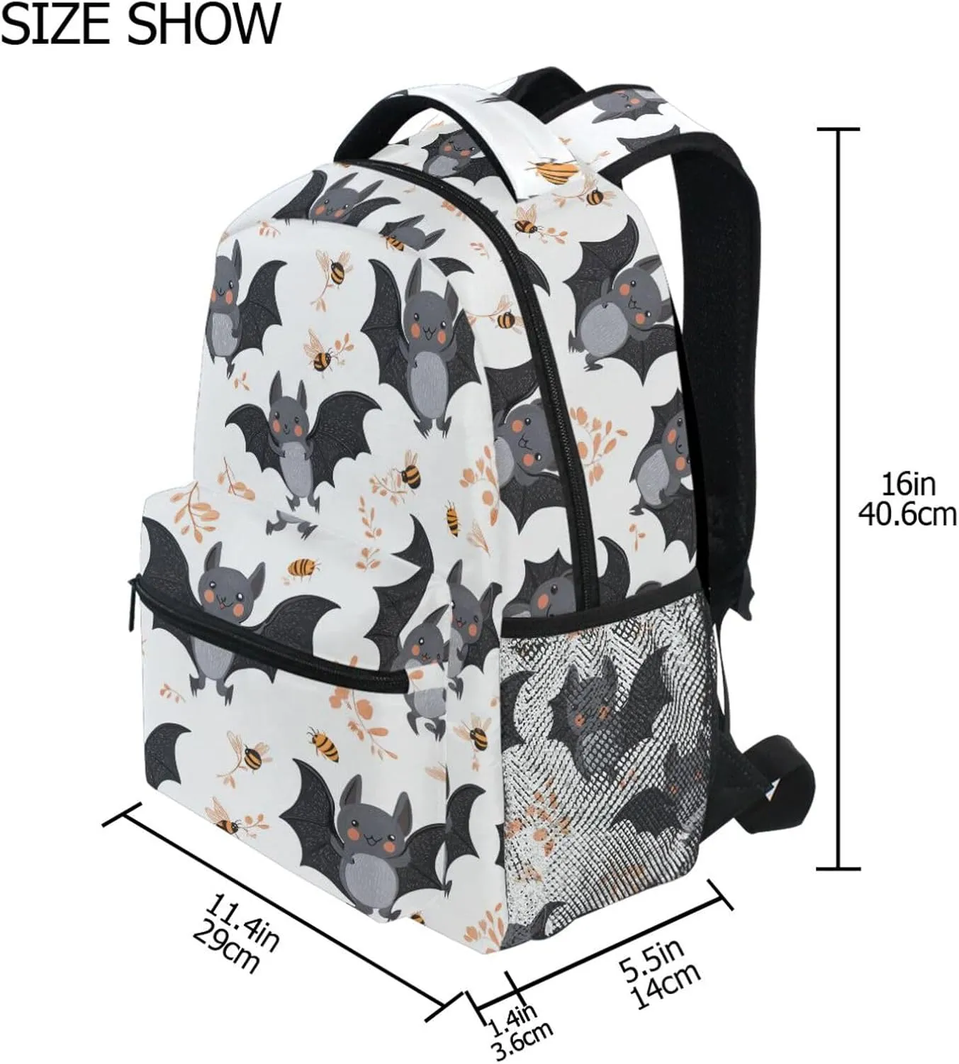Fun Backpack for Men and Women Waterproof Backpack with Chest Strap Gift Men & Women Cartoon Cute Bats White