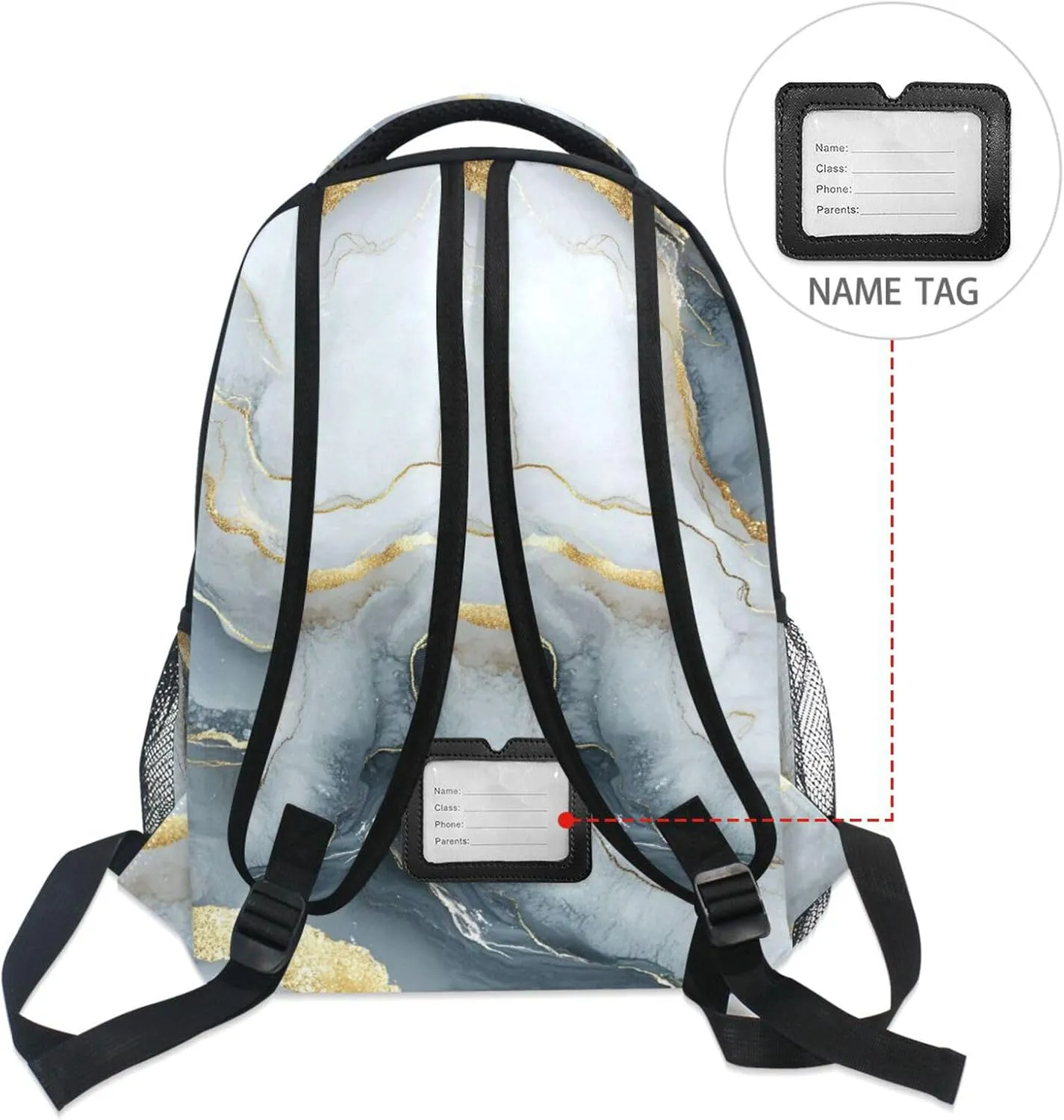 Fun Backpack for Teacher Nurse Waterproof Business Work Bag with Chest Strap for Business Work College Travel Trip Marble Silver White