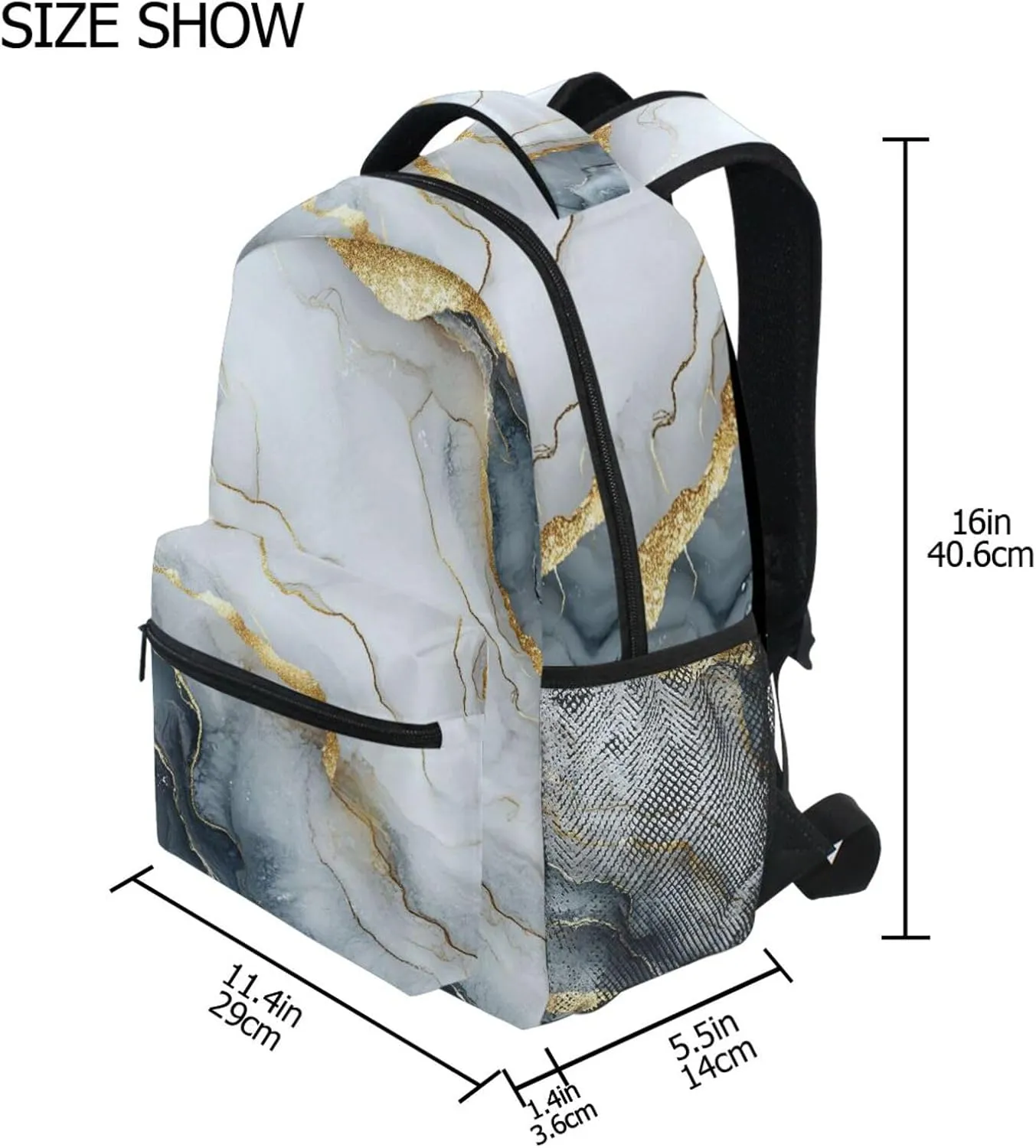 Fun Backpack for Teacher Nurse Waterproof Business Work Bag with Chest Strap for Business Work College Travel Trip Marble Silver White