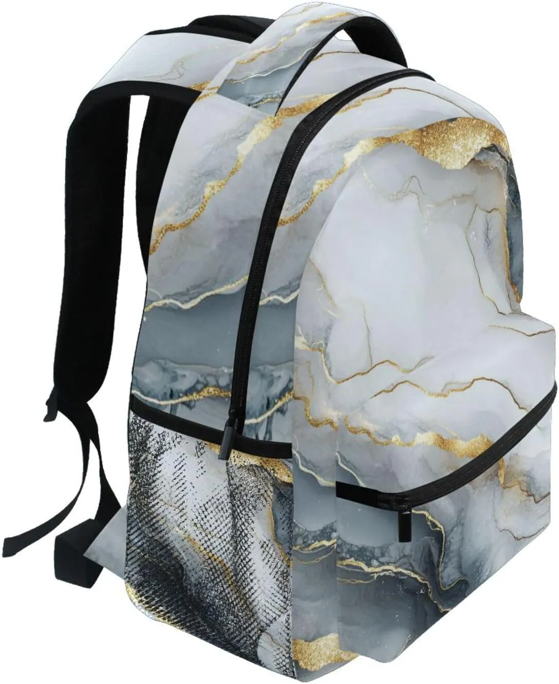 Fun Backpack for Teacher Nurse Waterproof Business Work Bag with Chest Strap for Business Work College Travel Trip Marble Silver White
