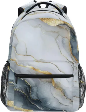 Fun Backpack for Teacher Nurse Waterproof Business Work Bag with Chest Strap for Business Work College Travel Trip Marble Silver White