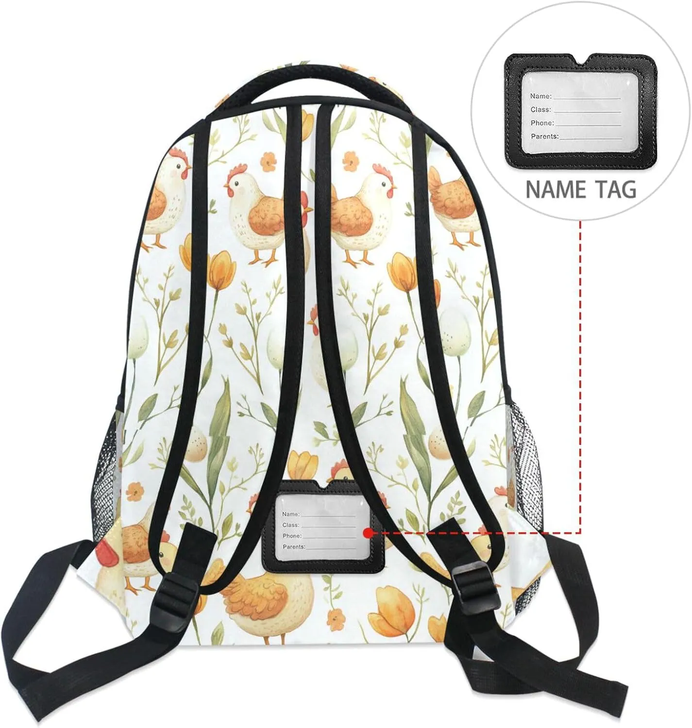 Fun Backpack for Women Men Waterproof Diaper Bag Backpack with Chest Strap for College Work Flower Chicken Egg Cartoon