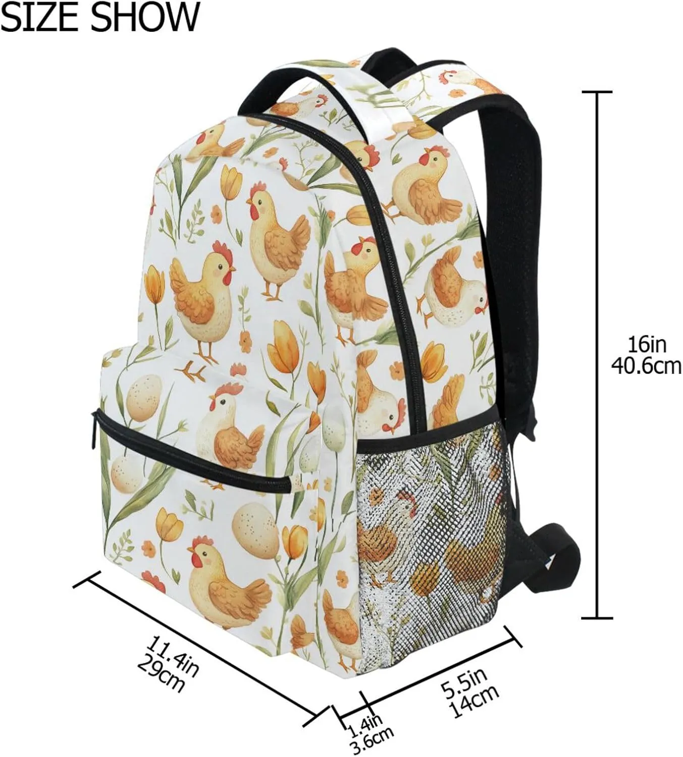 Fun Backpack for Women Men Waterproof Diaper Bag Backpack with Chest Strap for College Work Flower Chicken Egg Cartoon