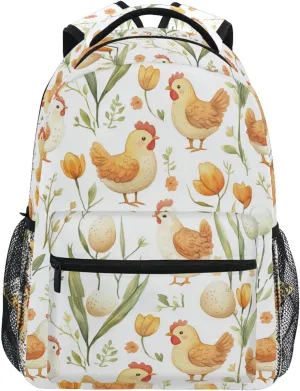 Fun Backpack for Women Men Waterproof Diaper Bag Backpack with Chest Strap for College Work Flower Chicken Egg Cartoon