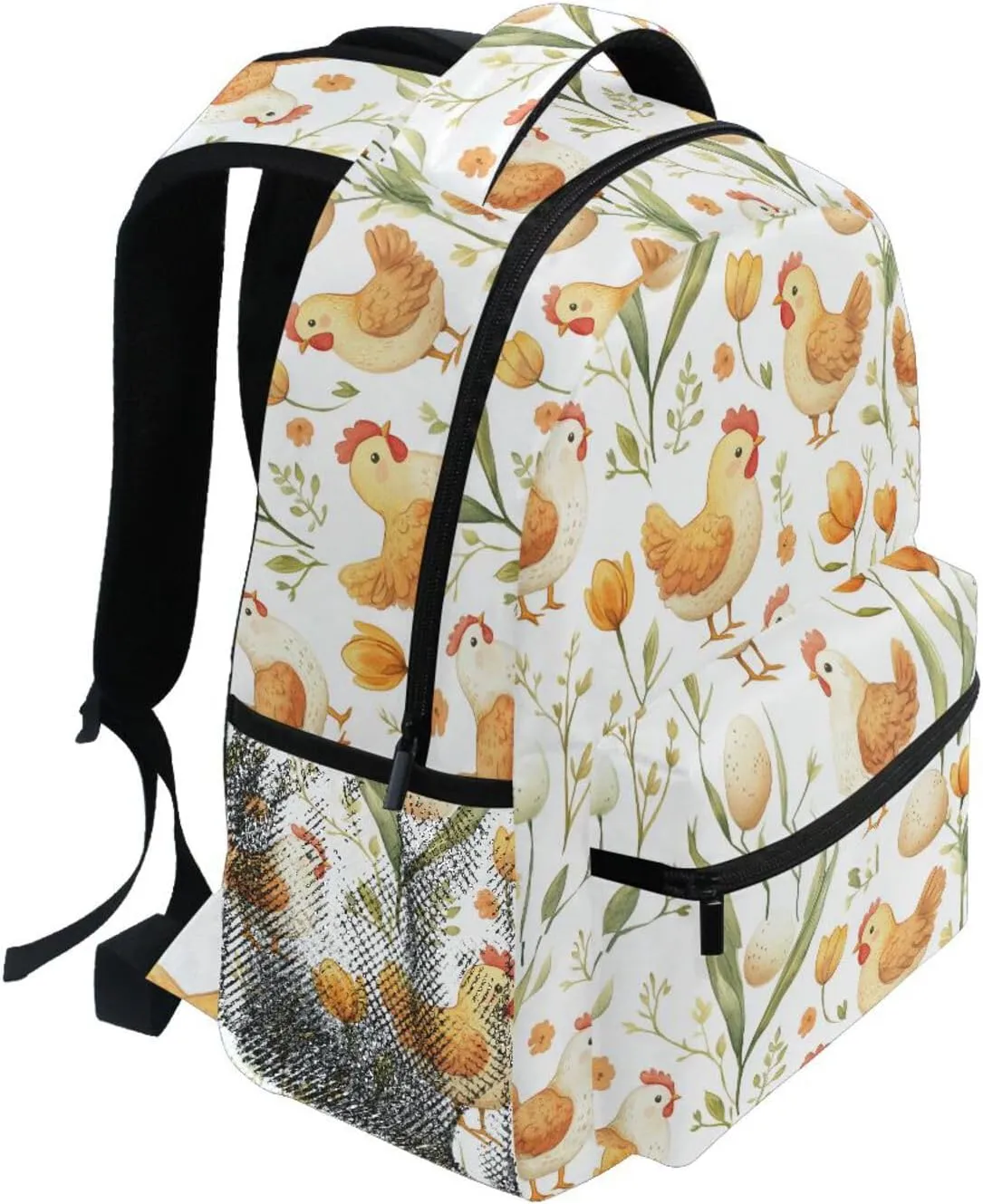 Fun Backpack for Women Men Waterproof Diaper Bag Backpack with Chest Strap for College Work Flower Chicken Egg Cartoon