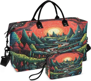 Funny Cartoon Beavers Travel Duffel Bags Gym Bag Weekender Handbag with Toiletry Bag for Women Girls Men