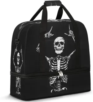 Funny Skull Bones Skeleton Foldable Travel Duffel Bag Overnight Weekender Bags with Shoes Compartment Sports Gym Bags for Men Women