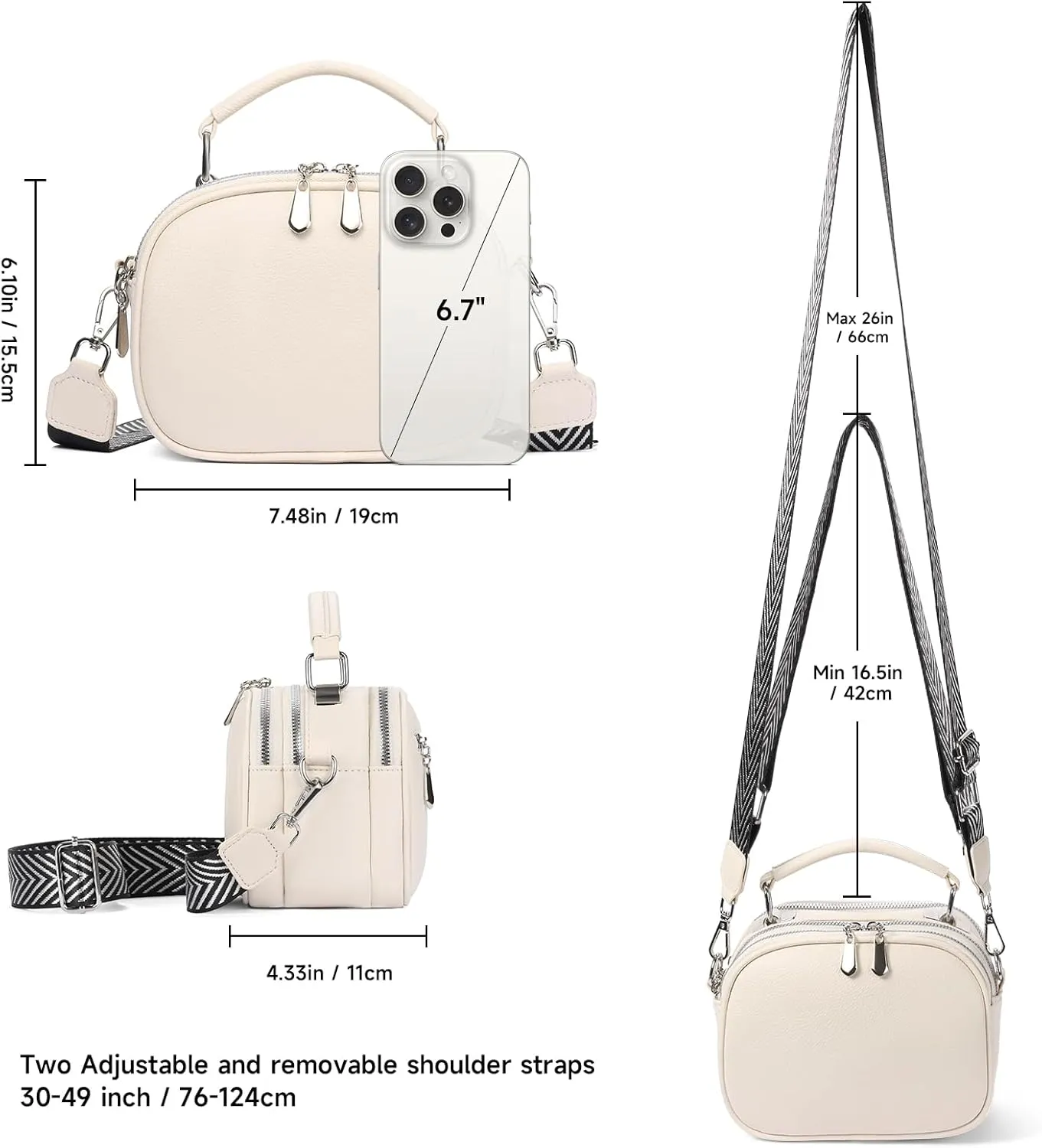 GAEKEAO Crossbody Bags for Women Small Genuine Leather Shoulder Purse Cross Body Bag with Wristlet Top Zipper