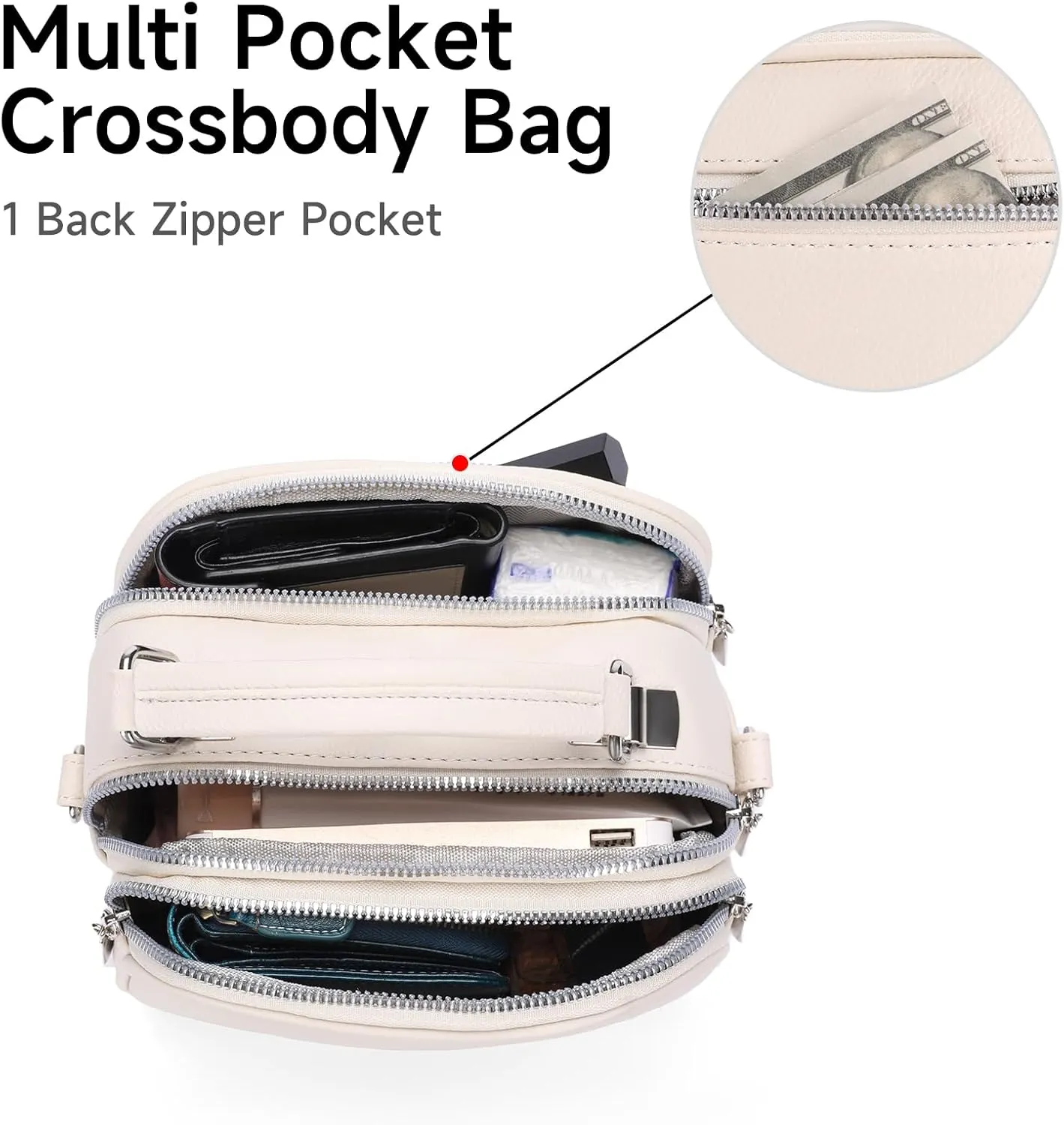 GAEKEAO Crossbody Bags for Women Small Genuine Leather Shoulder Purse Cross Body Bag with Wristlet Top Zipper