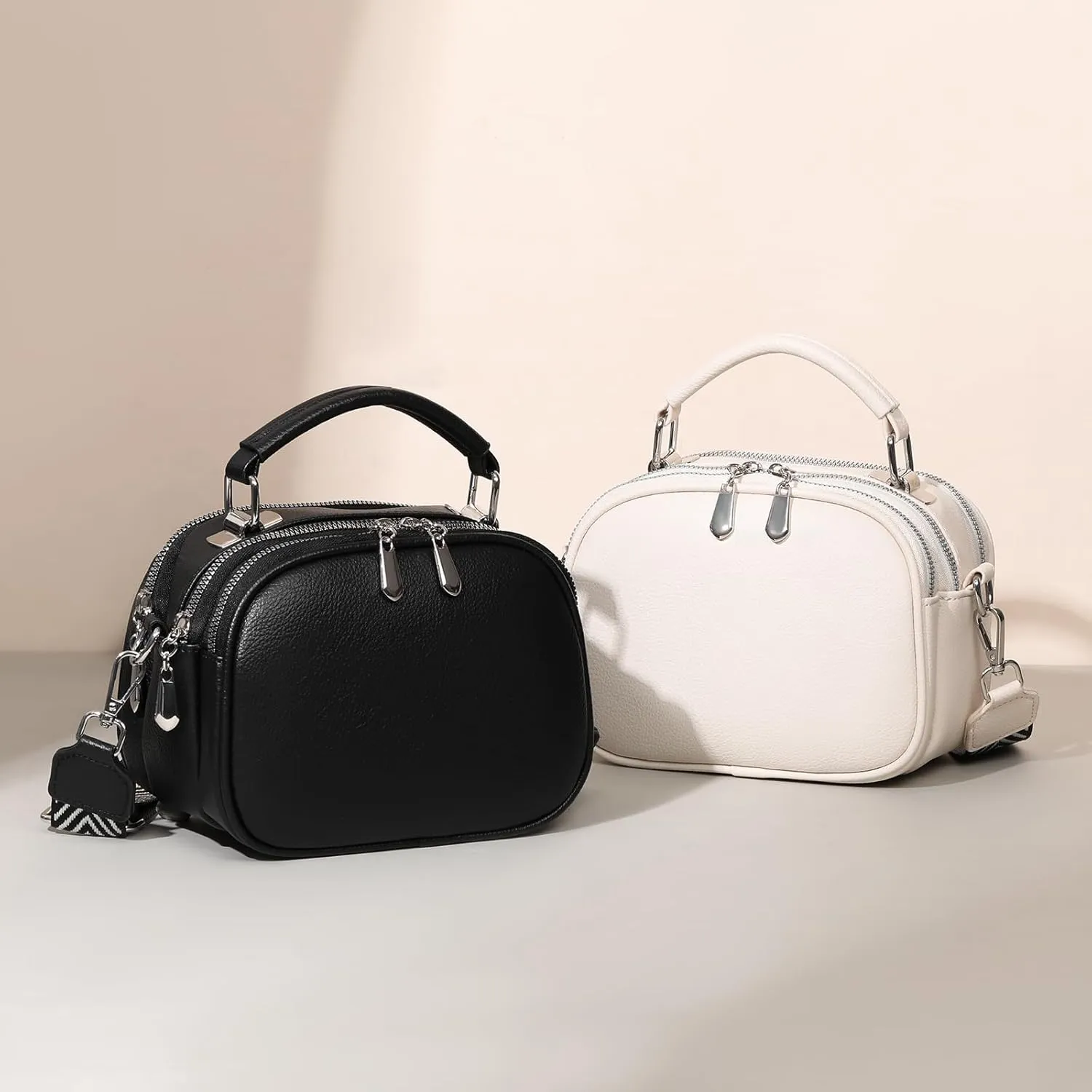 GAEKEAO Crossbody Bags for Women Small Genuine Leather Shoulder Purse Cross Body Bag with Wristlet Top Zipper