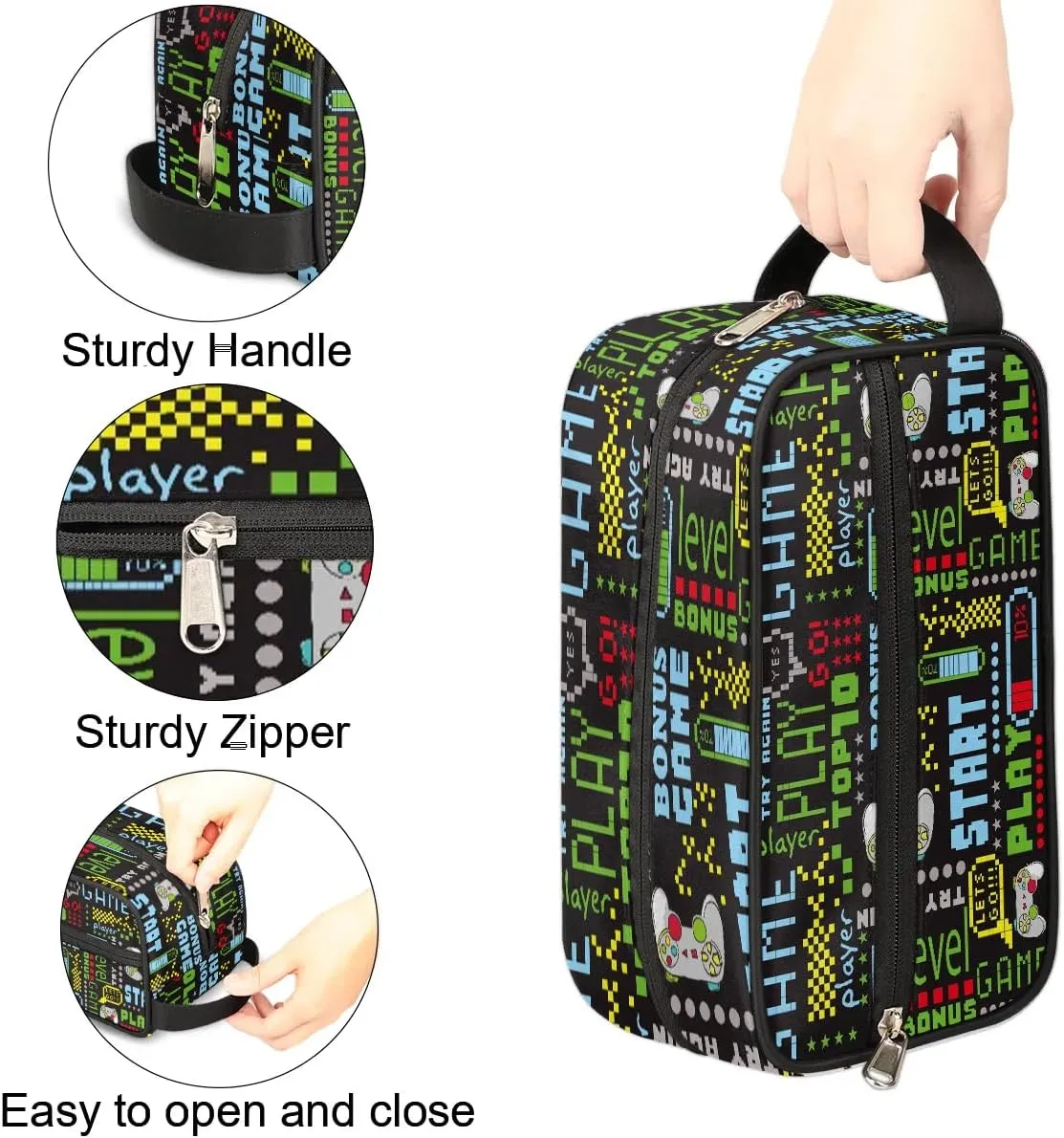 Game Controller Kids Travel Toiletry Bag, Waterproof Hanging Dopp Kit for Teens Boys, Cool Carrying Case Compatible with Nintendo Switch and New Switch OLED Console