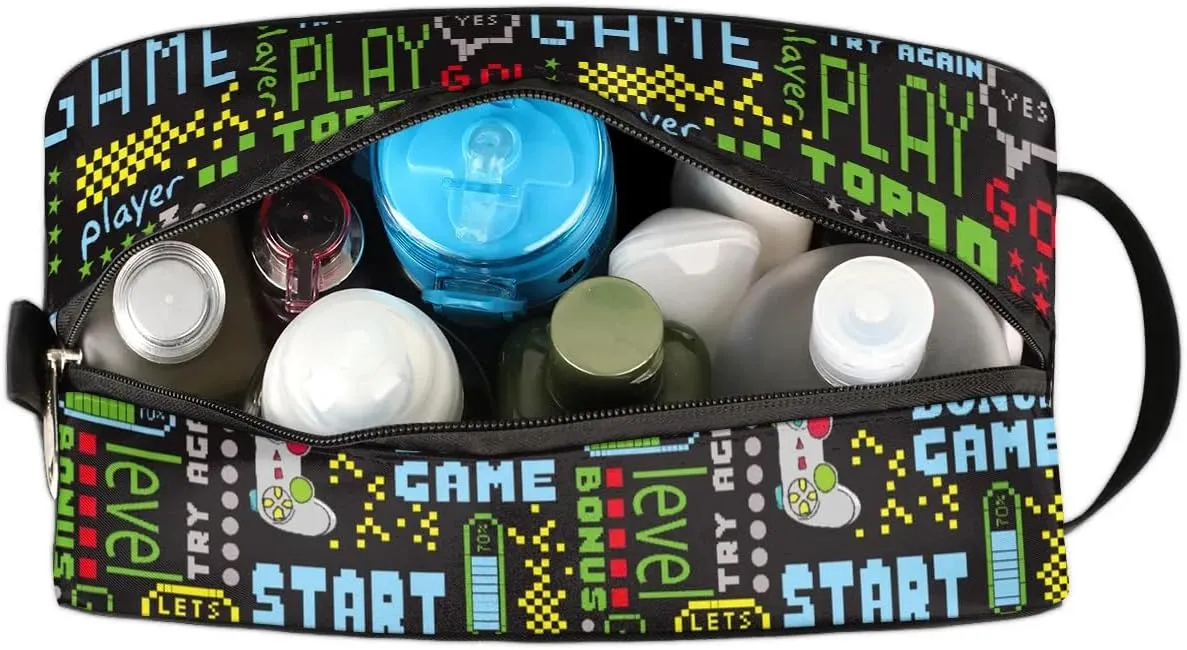 Game Controller Kids Travel Toiletry Bag, Waterproof Hanging Dopp Kit for Teens Boys, Cool Carrying Case Compatible with Nintendo Switch and New Switch OLED Console