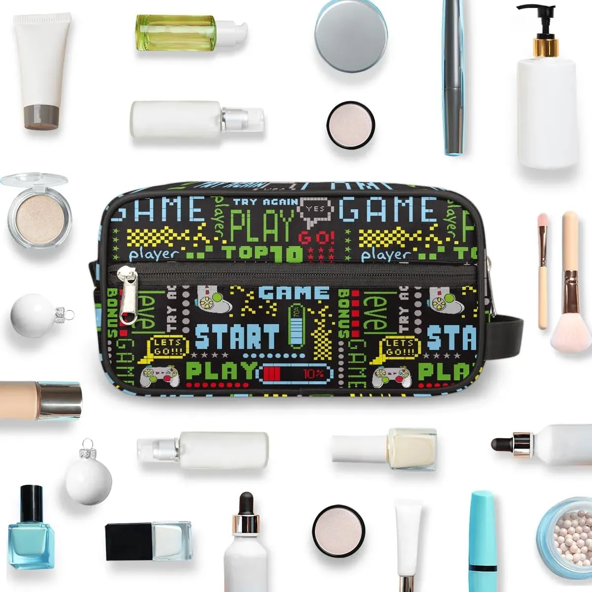 Game Controller Kids Travel Toiletry Bag, Waterproof Hanging Dopp Kit for Teens Boys, Cool Carrying Case Compatible with Nintendo Switch and New Switch OLED Console