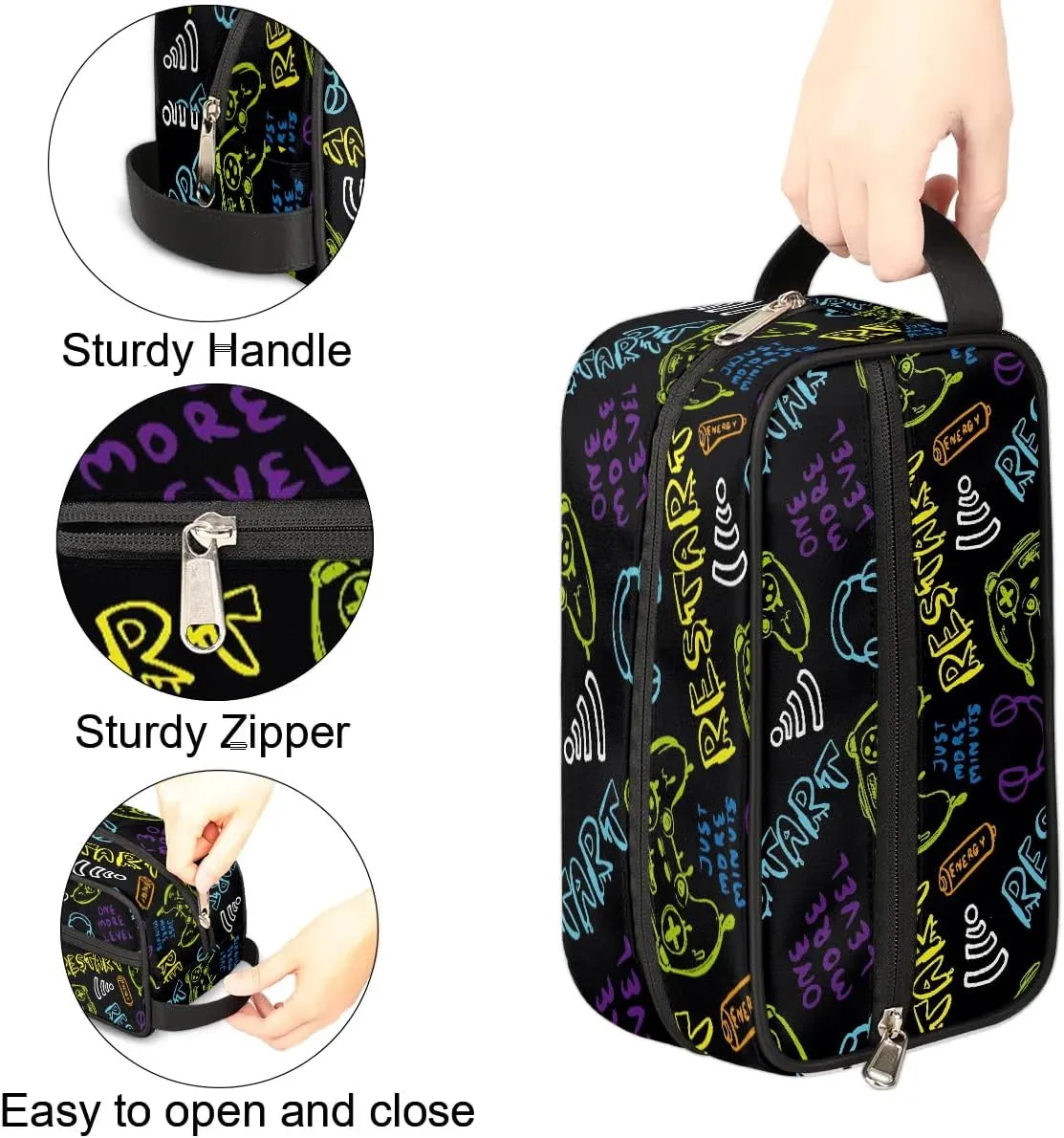 Game Joysticks Kids Travel Toiletry Bag, Waterproof Hanging Dopp Kit for Teens Boys, Cool Switch Carrying Case Compatible with Nintendo Switch and New Switch OLED Console