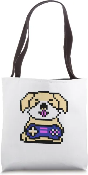 Gamer dog puppy joystick arcade 8-bit pixel 8 bit retro Tote Bag