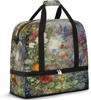 Garden Botanical Frame Travel Duffel Bag, Travel Essentials, Gym Bag for Women, Weekender Overnight Bag With Shoes Compartment, Carry On Bags for Airplanes