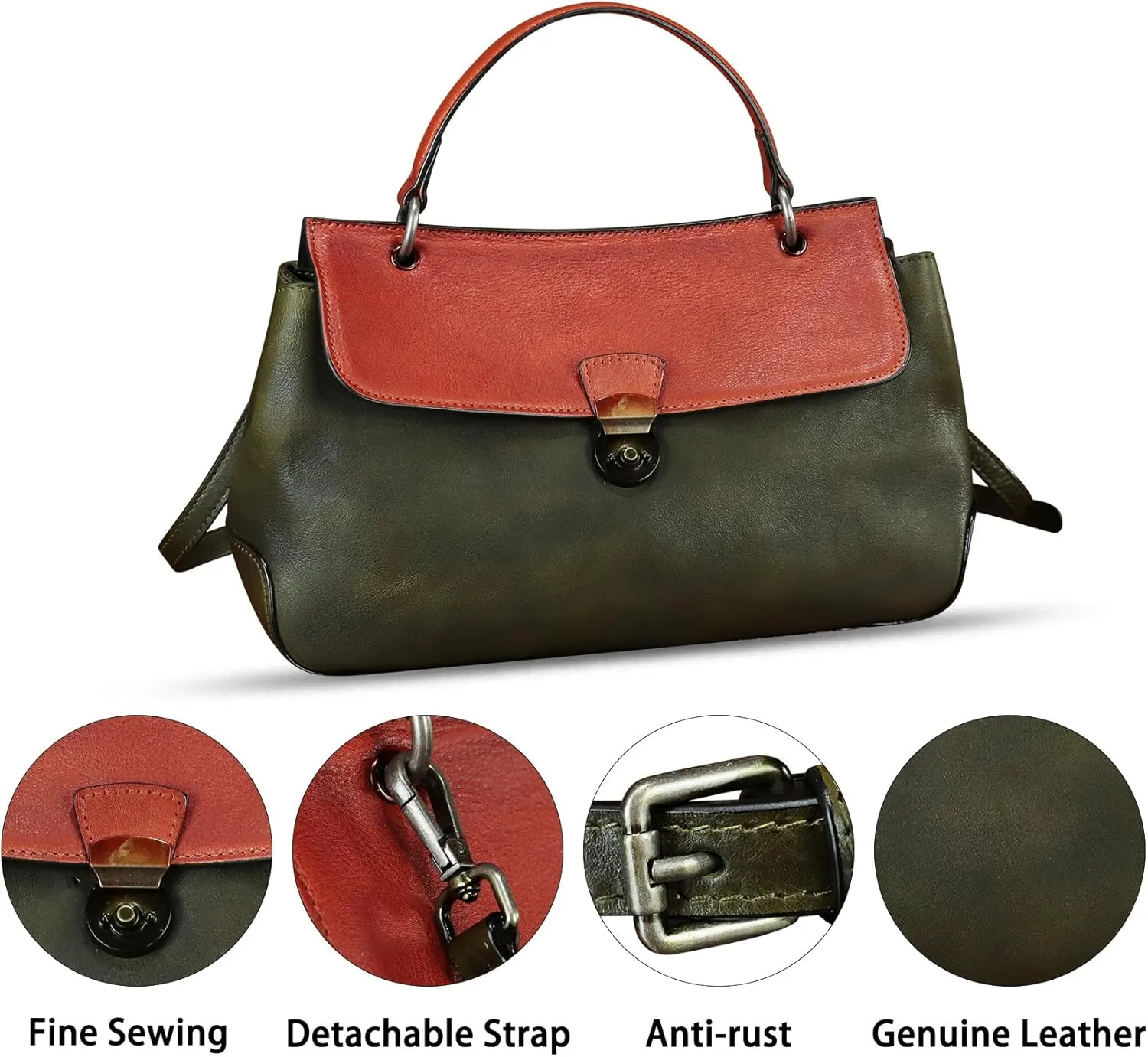 Genuine Leather Purses and Handbags for Women Vintage Leather Satchel Bags Shoulder Bag Crossbody with Strap