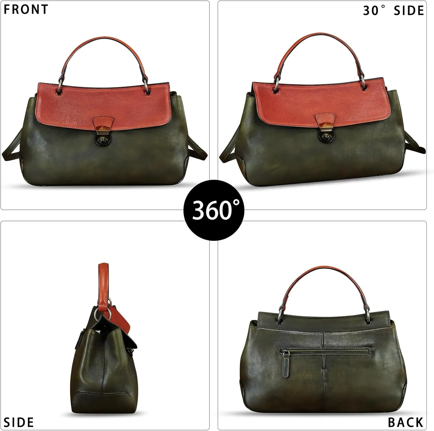 Genuine Leather Purses and Handbags for Women Vintage Leather Satchel Bags Shoulder Bag Crossbody with Strap
