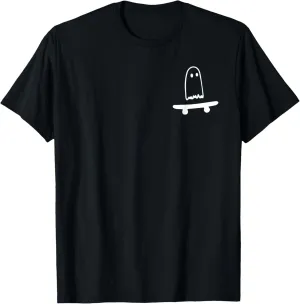 Ghost Skateboard Lazy Halloween Costume Funny Skateboarding T-Shirt