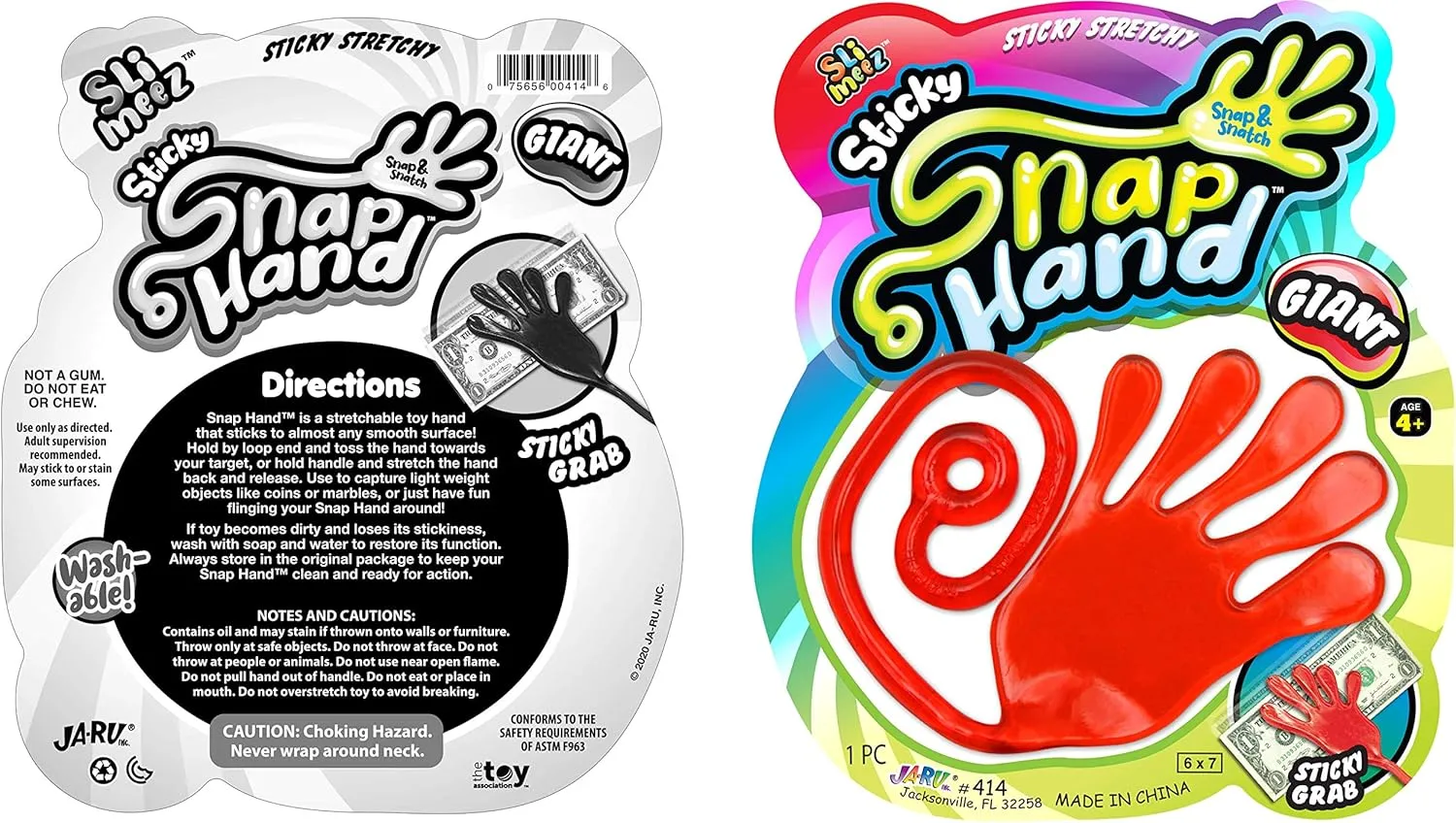 Giant Snap Hand Toy (12 Pack Assorted) Jumbo Stretchy Sticky Hands Toys for Kids. Party Favors, Classroom Prizes, Birthday Gifts Easter Day Goodie Bags Stuffers Bulk.414-12s