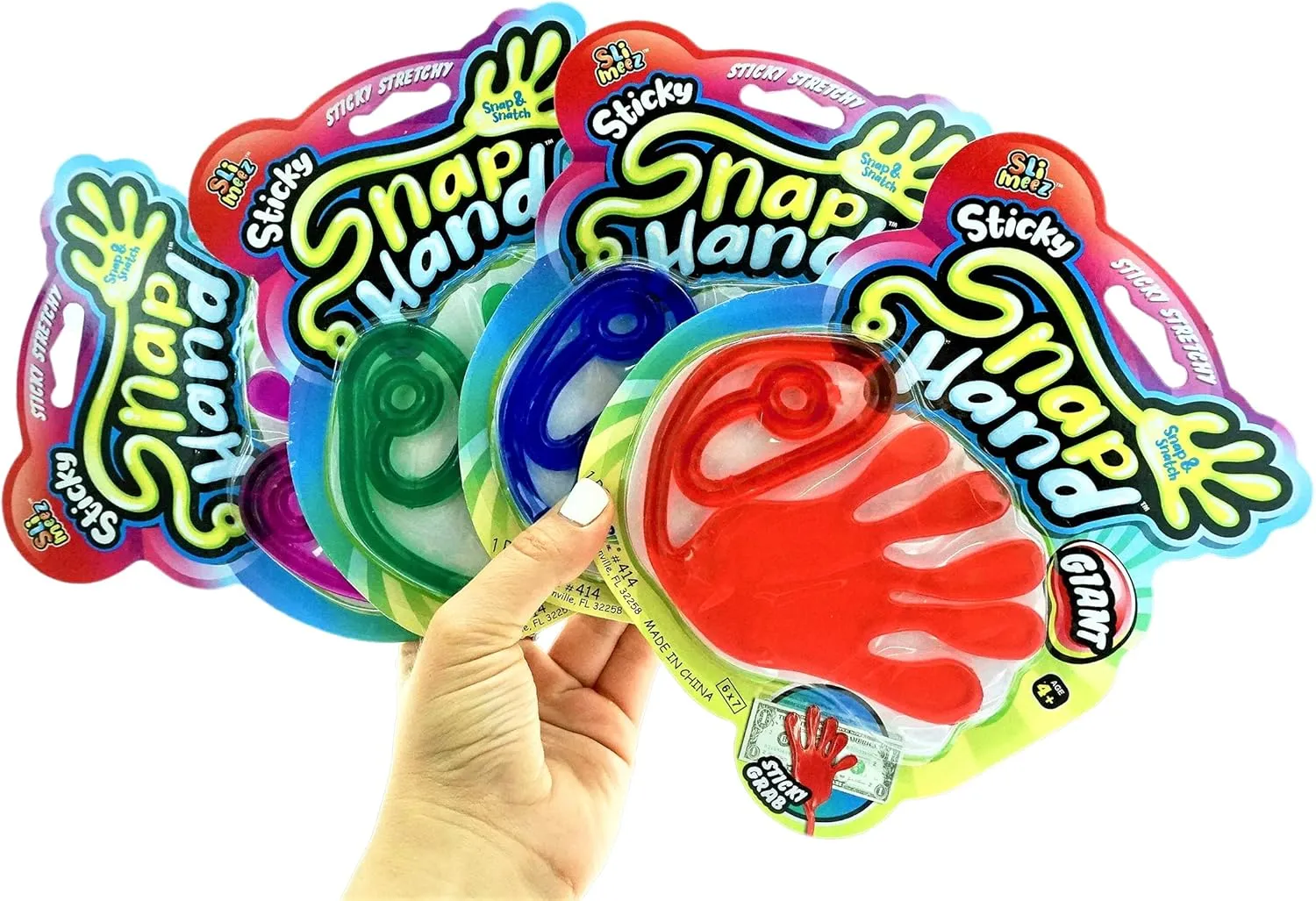 Giant Snap Hand Toy (12 Pack Assorted) Jumbo Stretchy Sticky Hands Toys for Kids. Party Favors, Classroom Prizes, Birthday Gifts Easter Day Goodie Bags Stuffers Bulk.414-12s