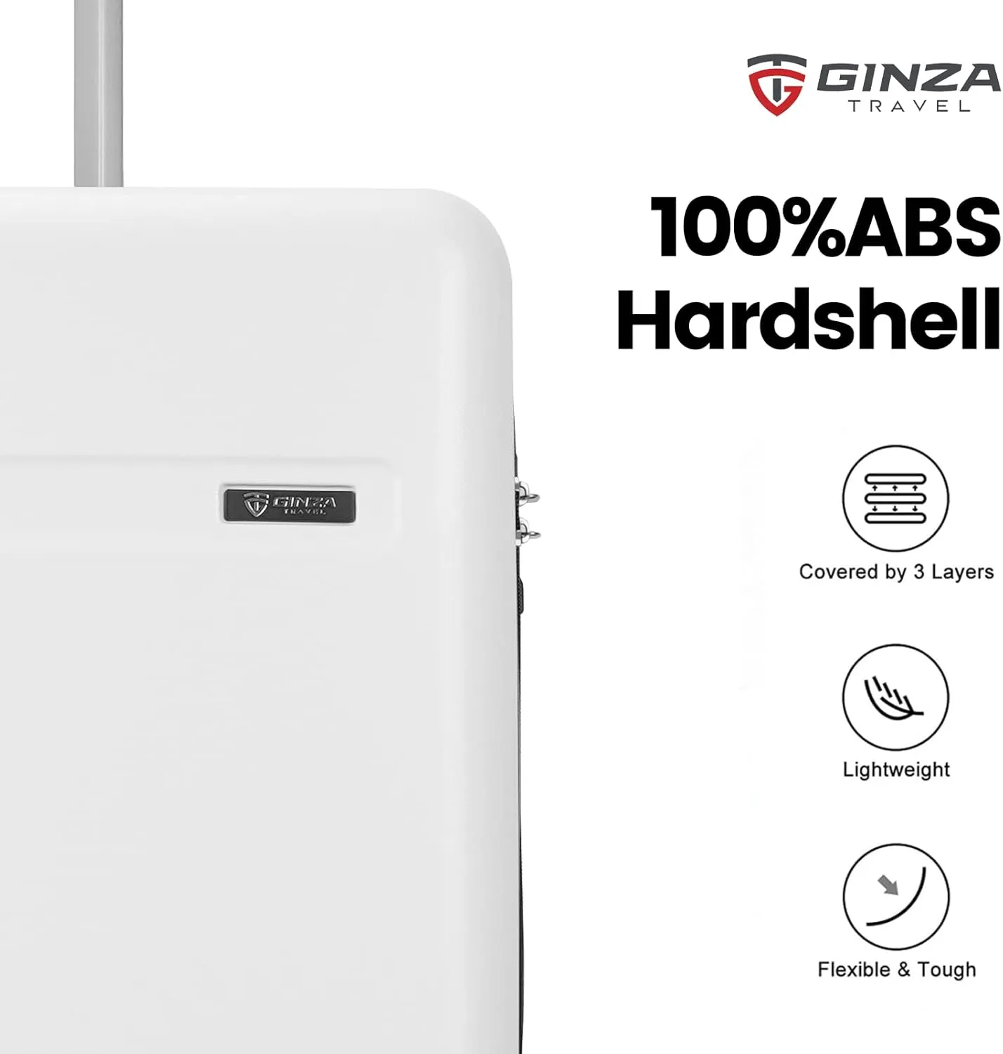 GinzaTravel 2-Piece Luggage Sets Expandable Suitcases with 4 Wheels PC ABS Durable Hardside Luggage sets TSA lock (White, 2-Piece Set(20"/29"))