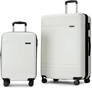 GinzaTravel 2-Piece Luggage Sets Expandable Suitcases with 4 Wheels PC ABS Durable Hardside Luggage sets TSA lock (White, 2-Piece Set(20"/29"))