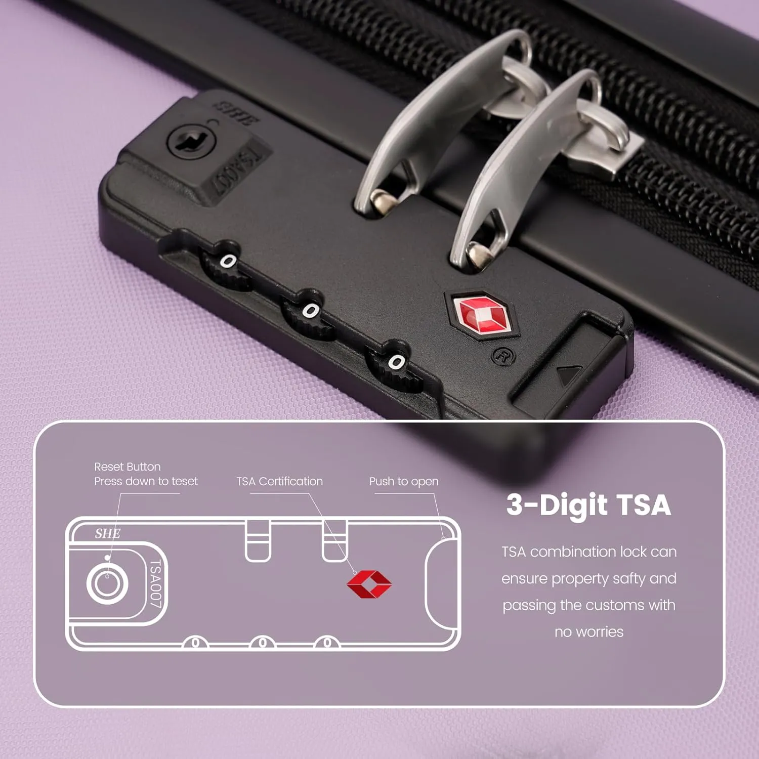 GinzaTravel 3-Piece Luggage Sets Expandable Suitcases with 4 Wheels PC ABS Durable Hardside Luggage sets TSA lock (Lavender Purple, 3-Piece Set(20"/25"/29"))