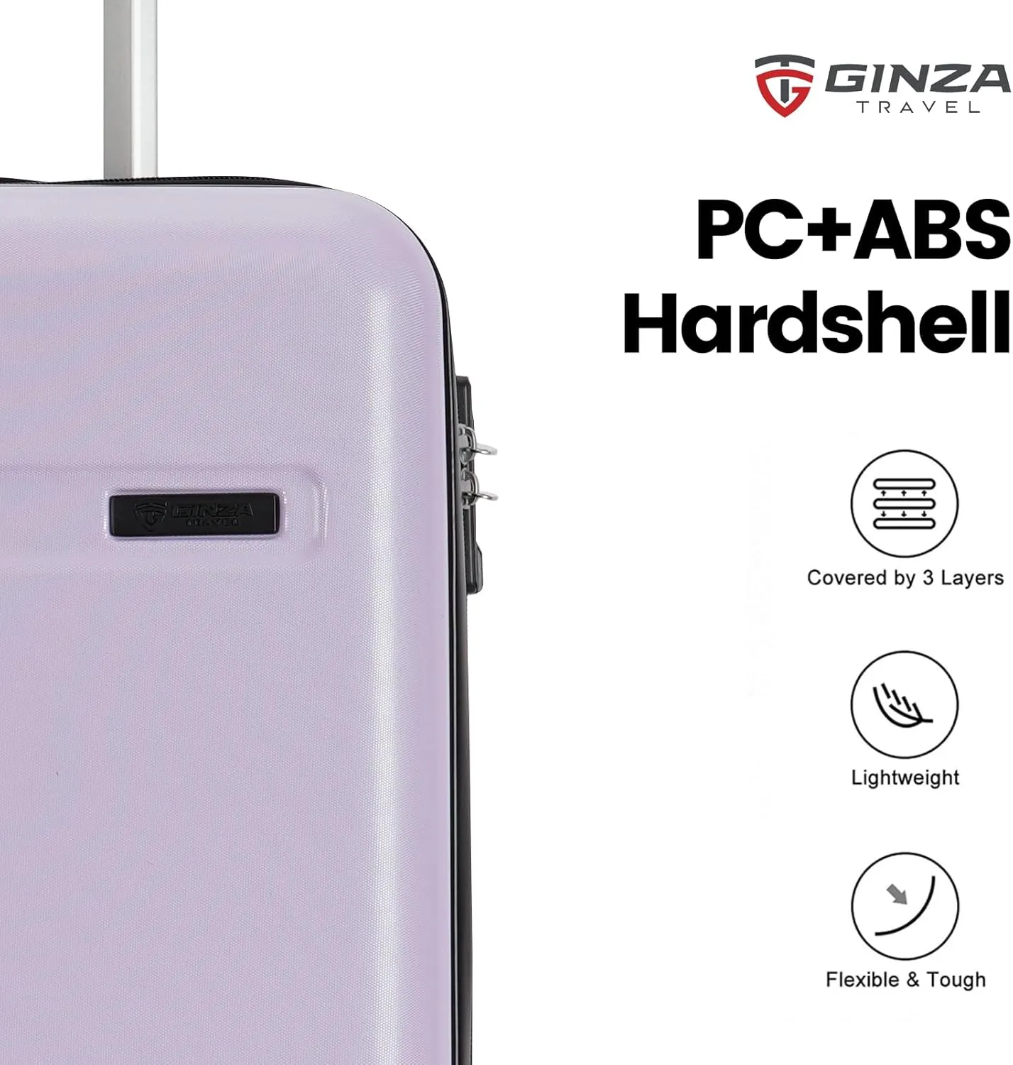 GinzaTravel 3-Piece Luggage Sets Expandable Suitcases with 4 Wheels PC ABS Durable Hardside Luggage sets TSA lock (Lavender Purple, 3-Piece Set(20"/25"/29"))