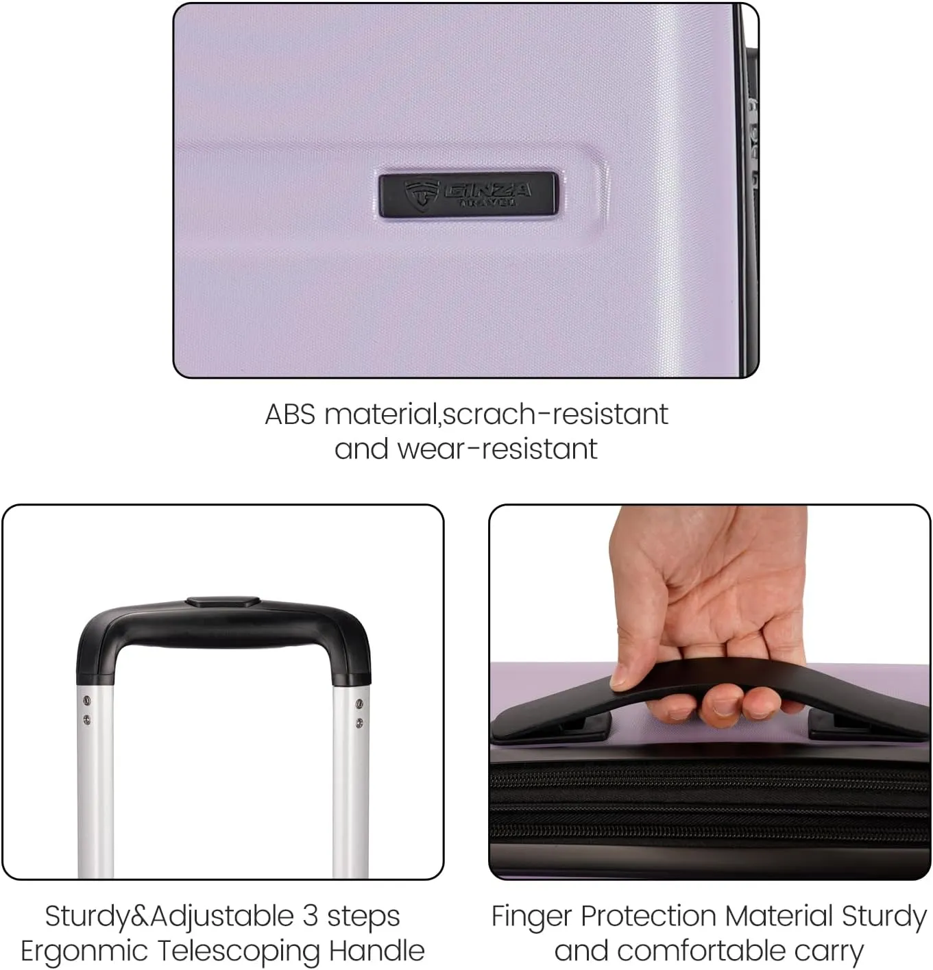 GinzaTravel 3-Piece Luggage Sets Expandable Suitcases with 4 Wheels PC ABS Durable Hardside Luggage sets TSA lock (Lavender Purple, 3-Piece Set(20"/25"/29"))